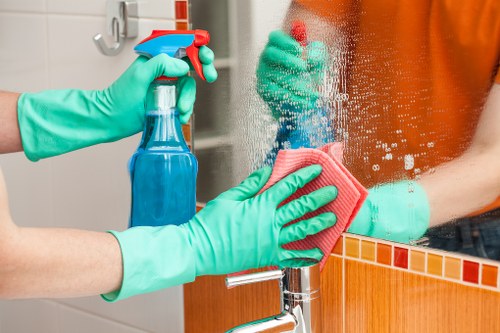 Upholstery cleaning equipment used on a fabric sofa