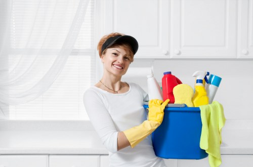 Deep carpet cleaning process in a busy living room