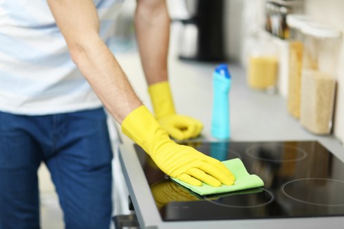 Cleaning specialist assessing fabric and room conditions